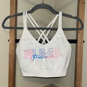 Puma White Sports Bra with Multicolor Logo